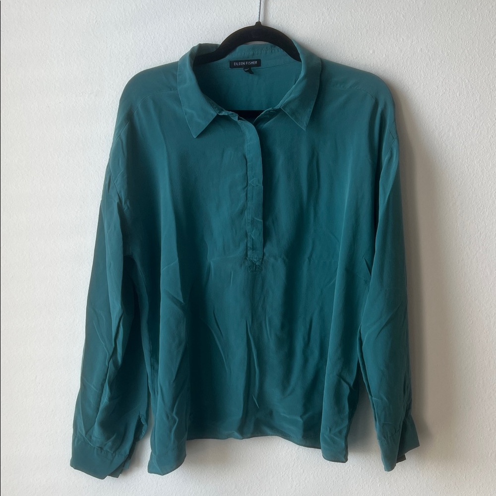 Eileen Fisher Deep Teal Button-Down Shirt